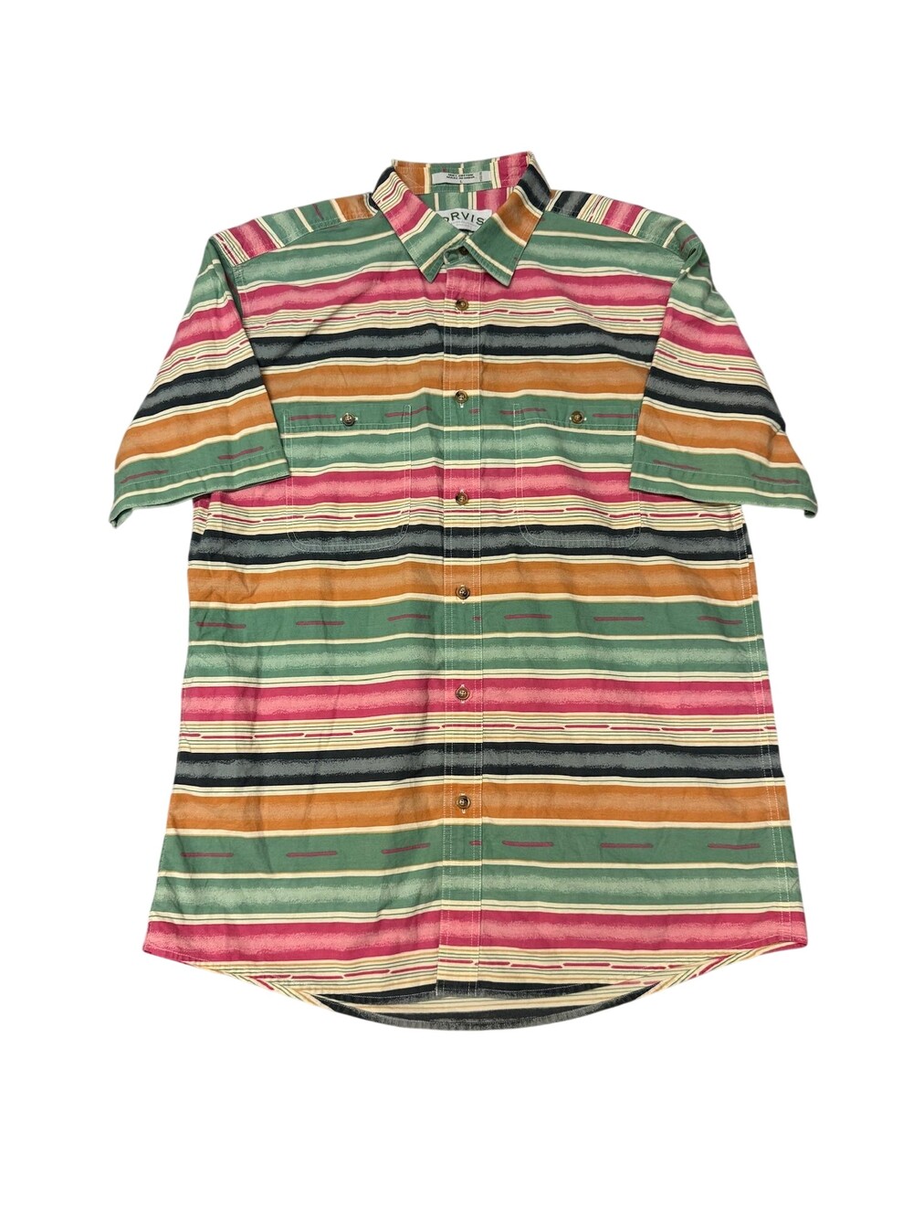 Orvis Shirt Mens Large Multicolor Striped Short Sleeve Button up Cotton